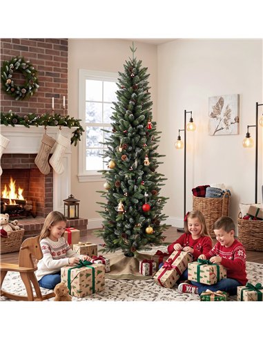HOMCOM Slim Gracious Pine Xmas Tree, 7ft/210cm Artificial Christmas Tree with 904 Branch Tips, Foldable Steel Stand, Green