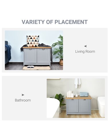HOMCOM Shoe Cabinet, 2 Doors Hallway Cupboard, Storage Organiser with Shelf, Entryway Shoe Bench, Bathroom Furniture, Grey