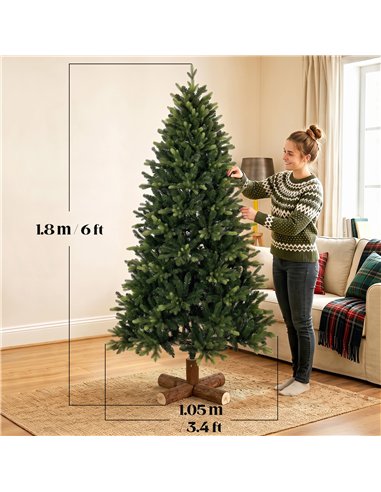 HOMCOM Artificial Christmas Tree, Hinged Xmas Tree with 2419 PE & PVC Branch Tips, 6ft, Green