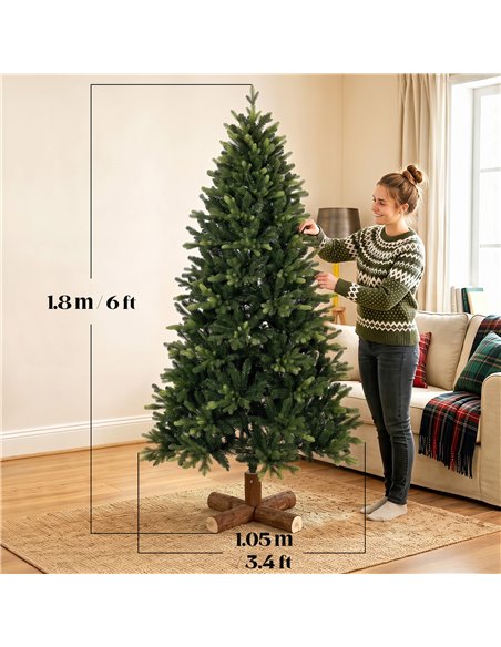 HOMCOM Artificial Christmas Tree, Hinged Xmas Tree with 2419 PE & PVC Branch Tips, 6ft, Green - pic 208820 | FastDaddyshop