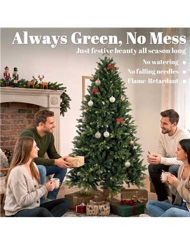 HOMCOM Artificial Christmas Tree, Hinged Xmas Tree with 2419 PE & PVC Branch Tips, 6ft, Green