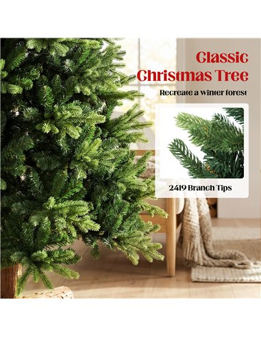 HOMCOM Artificial Christmas Tree, Hinged Xmas Tree with 2419 PE & PVC Branch Tips, 6ft, Green