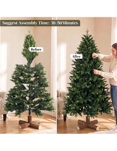 HOMCOM Artificial Christmas Tree, Hinged Xmas Tree with 2419 PE & PVC Branch Tips, 6ft, Green