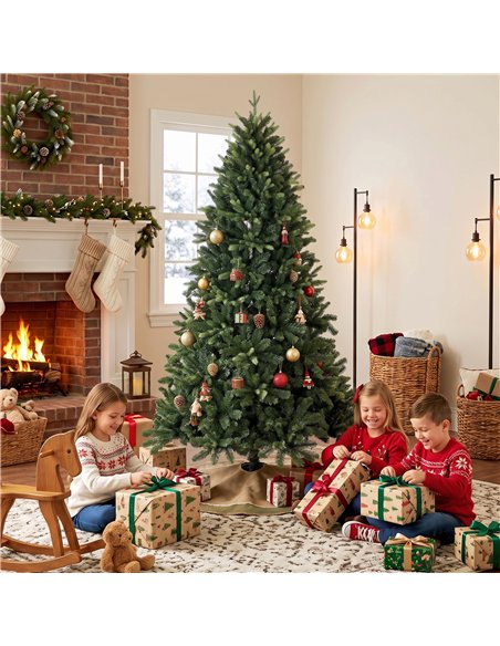 HOMCOM Artificial Christmas Tree, Hinged Xmas Tree with 2419 PE & PVC Branch Tips, 6ft, Green - pic 208826 | FastDaddyshop