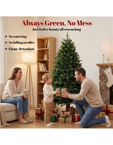 HOMCOM Artificial Christmas Tree, Hinged Xmas Tree with 1620 PE & PVC Branch Tips, 5ft, Green