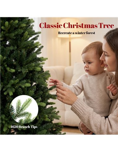 HOMCOM Artificial Christmas Tree, Hinged Xmas Tree with 1620 PE & PVC Branch Tips, 5ft, Green