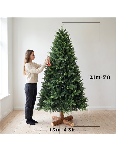 HOMCOM Artificial Christmas Tree, Hinged Xmas Tree with 3834 PE & PVC Branch Tips, 7ft, Green - pic 208838 | FastDaddyshop