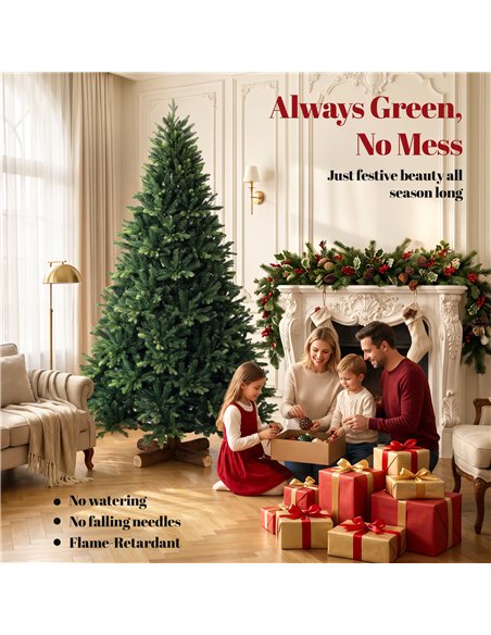 HOMCOM Artificial Christmas Tree, Hinged Xmas Tree with 3834 PE & PVC Branch Tips, 7ft, Green - pic 208839 | FastDaddyshop