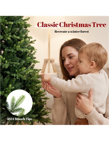 HOMCOM Artificial Christmas Tree, Hinged Xmas Tree with 3834 PE & PVC Branch Tips, 7ft, Green