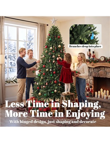 HOMCOM Artificial Christmas Tree, Hinged Xmas Tree with 3834 PE & PVC Branch Tips, 7ft, Green