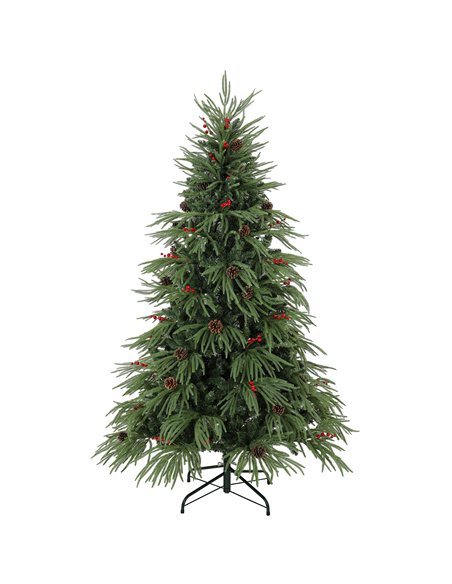 HOMCOM 6ft Artificial Christmas Tree with Pinecones, Red Berries, Hinged Predecorated Xmas Tree with 2843 Branch Tips - pic 208845 | FastDaddyshop