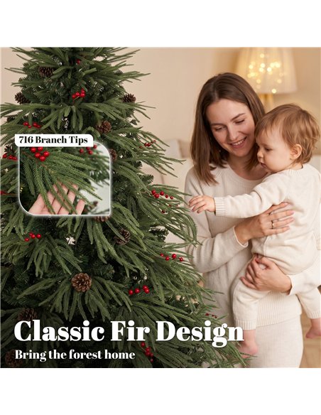 HOMCOM 6ft Artificial Christmas Tree with Pinecones, Red Berries, Hinged Predecorated Xmas Tree with 2843 Branch Tips - pic 208849 | FastDaddyshop