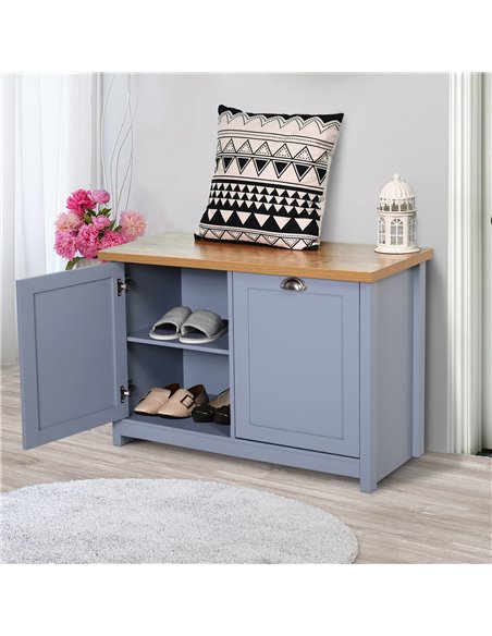 HOMCOM Shoe Cabinet, 2 Doors Hallway Cupboard, Storage Organiser with Shelf, Entryway Shoe Bench, Bathroom Furniture, Grey - pic 20885 | FastDaddyshop