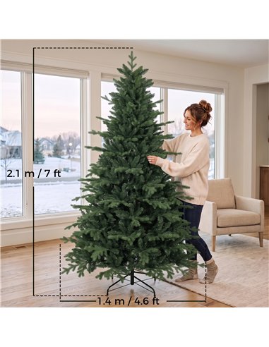 HOMCOM 7ft Artificial Christmas Tree with 2080 Realistic Tips, Hinged Xmas Tree with Wide Shape for Home Office, Green
