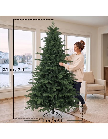 HOMCOM 7ft Artificial Christmas Tree with 2080 Realistic Tips, Hinged Xmas Tree with Wide Shape for Home Office, Green - pic 208856 | FastDaddyshop