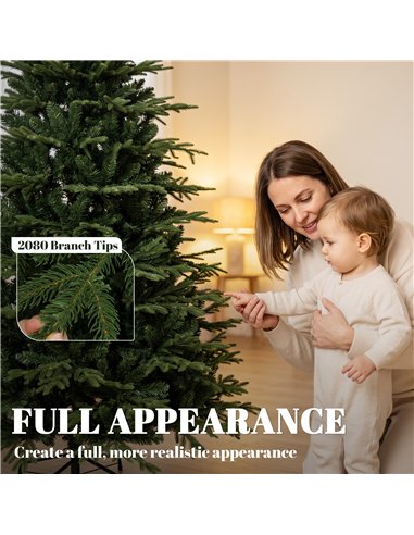 HOMCOM 7ft Artificial Christmas Tree with 2080 Realistic Tips, Hinged Xmas Tree with Wide Shape for Home Office, Green
