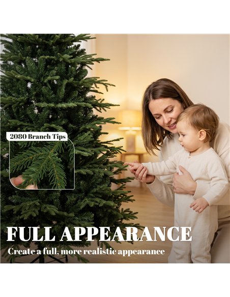HOMCOM 7ft Artificial Christmas Tree with 2080 Realistic Tips, Hinged Xmas Tree with Wide Shape for Home Office, Green - pic 208858 | FastDaddyshop