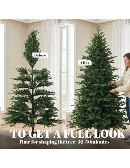 HOMCOM 7ft Artificial Christmas Tree with 2080 Realistic Tips, Hinged Xmas Tree with Wide Shape for Home Office, Green - pic 208860 | FastDaddyshop