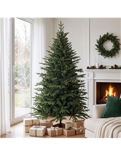 HOMCOM 180 cm Artificial Christmas Tree Full Hinged Xmas Tree Solid Pine Wood Stand, Green 2