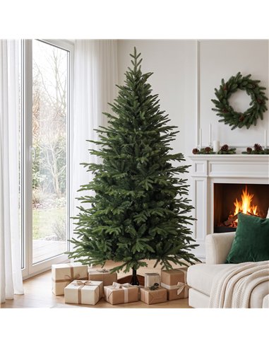 HOMCOM 180 cm Artificial Christmas Tree Full Hinged Xmas Tree Solid Pine Wood Stand, Green