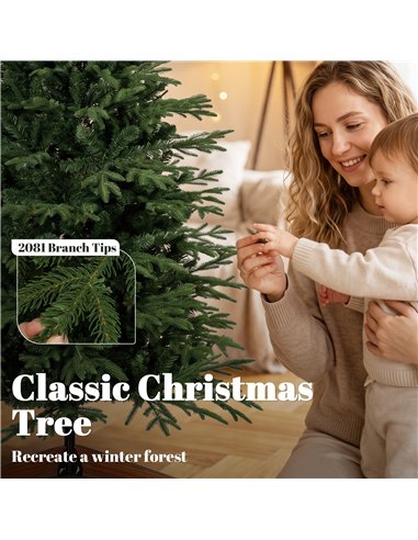 HOMCOM 180 cm Artificial Christmas Tree Full Hinged Xmas Tree Solid Pine Wood Stand, Green