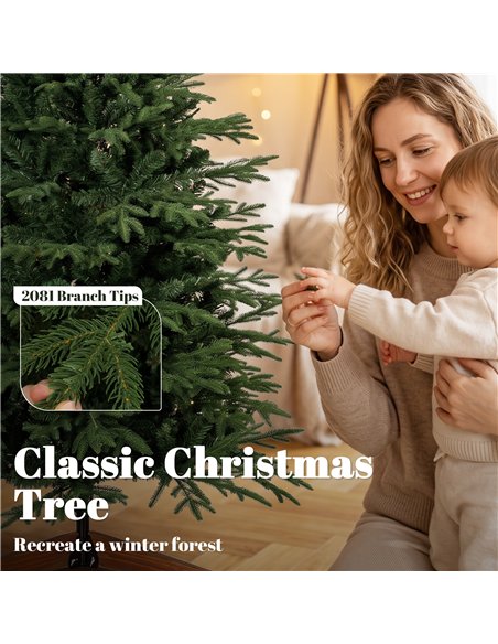 HOMCOM 180 cm Artificial Christmas Tree Full Hinged Xmas Tree Solid Pine Wood Stand, Green - pic 208867 | FastDaddyshop