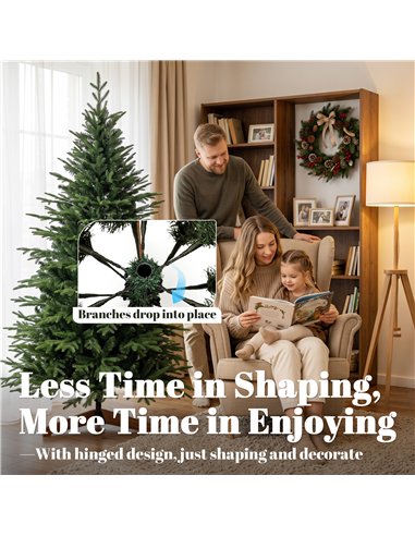 HOMCOM 180 cm Artificial Christmas Tree Full Hinged Xmas Tree Solid Pine Wood Stand, Green