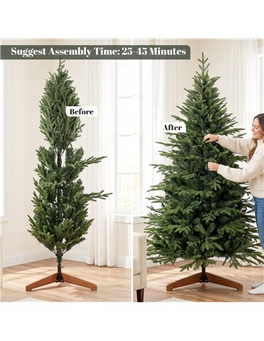 HOMCOM 180 cm Artificial Christmas Tree Full Hinged Xmas Tree Solid Pine Wood Stand, Green
