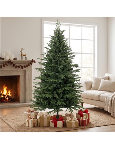 HOMCOM 180 cm Artificial Christmas Tree Full Hinged Xmas Tree Solid Pine Wood Stand, Green