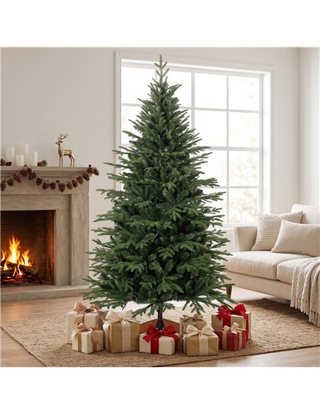 HOMCOM 180 cm Artificial Christmas Tree Full Hinged Xmas Tree Solid Pine Wood Stand, Green - pic 208870 | FastDaddyshop