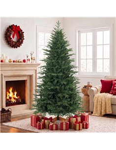 HOMCOM 7ft Artificial Christmas Tree Full Hinged Xmas Tree Solid Pine Wood Stand, Green 2