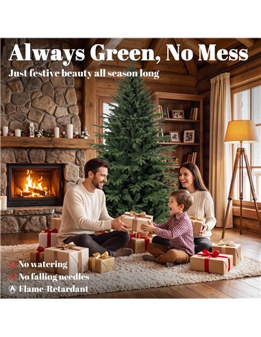 HOMCOM 7ft Artificial Christmas Tree Full Hinged Xmas Tree Solid Pine Wood Stand, Green