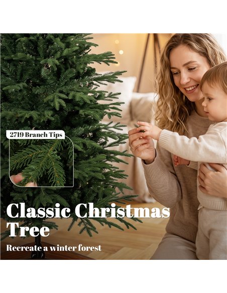HOMCOM 7ft Artificial Christmas Tree Full Hinged Xmas Tree Solid Pine Wood Stand, Green - pic 208876 | FastDaddyshop