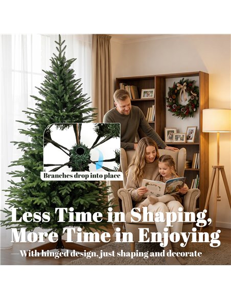 HOMCOM 7ft Artificial Christmas Tree Full Hinged Xmas Tree Solid Pine Wood Stand, Green - pic 208877 | FastDaddyshop