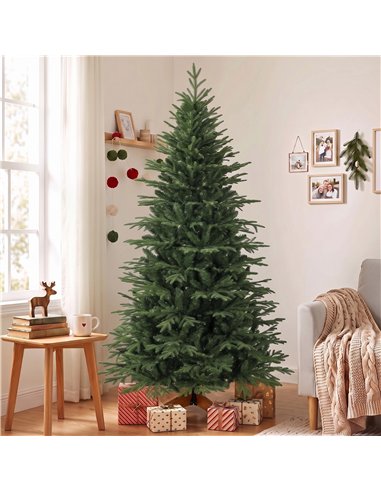 HOMCOM 7ft Artificial Christmas Tree Full Hinged Xmas Tree Solid Pine Wood Stand, Green