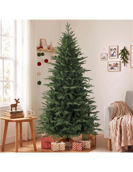 HOMCOM 7ft Artificial Christmas Tree Full Hinged Xmas Tree Solid Pine Wood Stand, Green - pic 208879 | FastDaddyshop