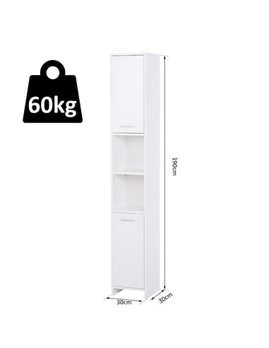 HOMCOM Particle Board Tall Freestanding Bathroom Storage Cabinet, White