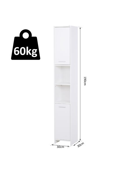 HOMCOM Particle Board Tall Freestanding Bathroom Storage Cabinet, White - pic 20888 | FastDaddyshop