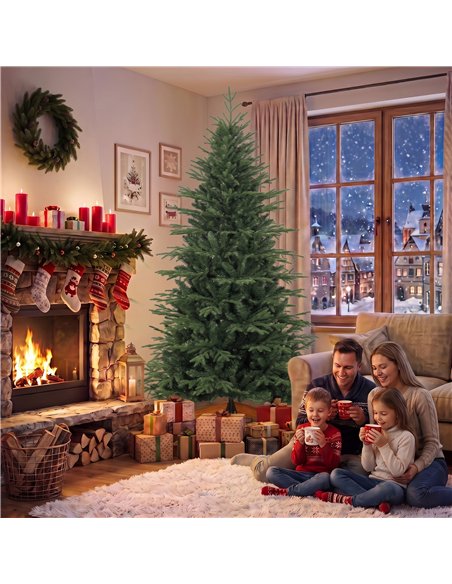 HOMCOM 7ft Artificial Christmas Tree Full Hinged Xmas Tree Solid Pine Wood Stand, Green - pic 208880 | FastDaddyshop