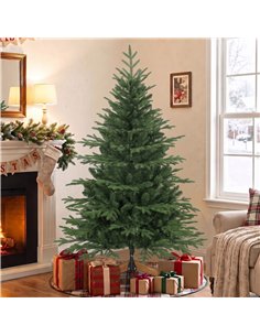 HOMCOM 150cm Artificial Christmas Tree Full Hinged Xmas Tree Solid Pine Wood Stand, Green 2