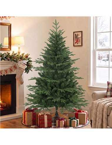 HOMCOM 150cm Artificial Christmas Tree Full Hinged Xmas Tree Solid Pine Wood Stand, Green