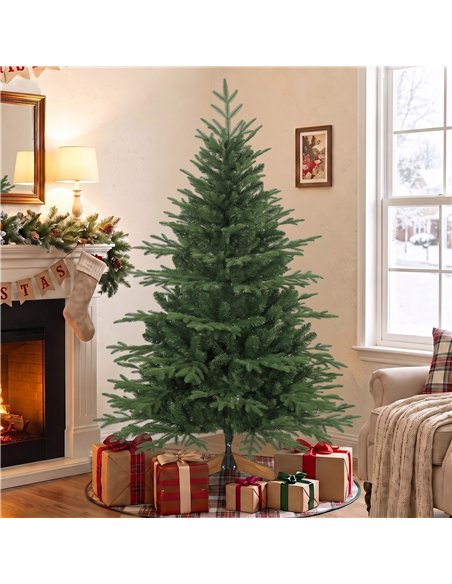 HOMCOM 150cm Artificial Christmas Tree Full Hinged Xmas Tree Solid Pine Wood Stand, Green - pic 208882 | FastDaddyshop