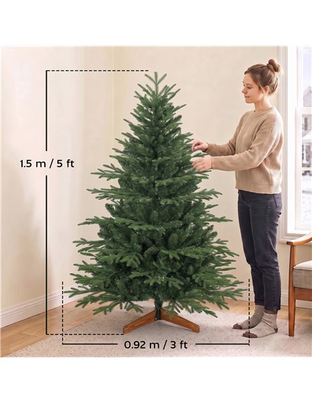 HOMCOM 150cm Artificial Christmas Tree Full Hinged Xmas Tree Solid Pine Wood Stand, Green - pic 208883 | FastDaddyshop