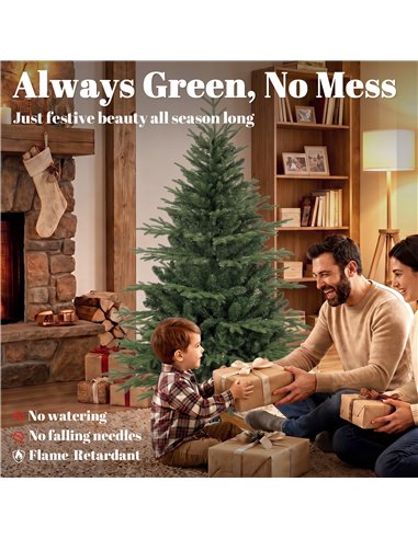 HOMCOM 150cm Artificial Christmas Tree Full Hinged Xmas Tree Solid Pine Wood Stand, Green