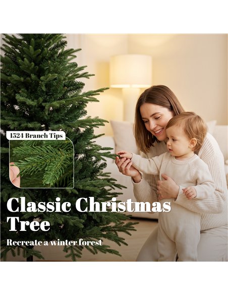 HOMCOM 150cm Artificial Christmas Tree Full Hinged Xmas Tree Solid Pine Wood Stand, Green - pic 208885 | FastDaddyshop