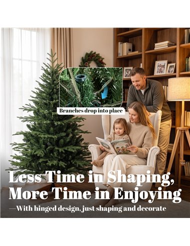 HOMCOM 150cm Artificial Christmas Tree Full Hinged Xmas Tree Solid Pine Wood Stand, Green