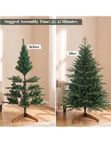 HOMCOM 150cm Artificial Christmas Tree Full Hinged Xmas Tree Solid Pine Wood Stand, Green