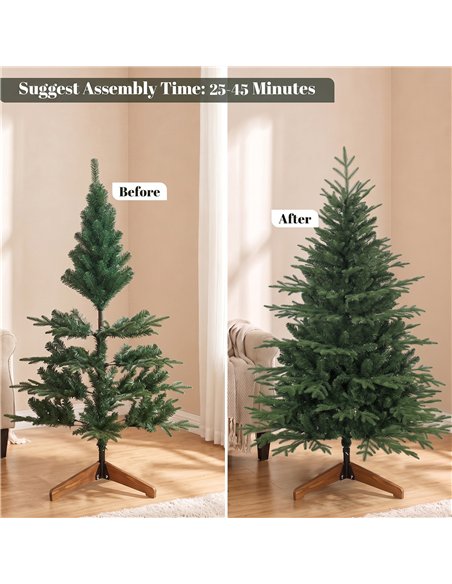HOMCOM 150cm Artificial Christmas Tree Full Hinged Xmas Tree Solid Pine Wood Stand, Green - pic 208887 | FastDaddyshop