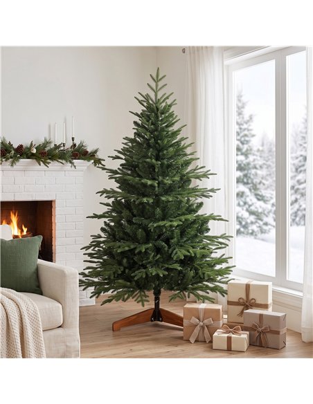 HOMCOM 150cm Artificial Christmas Tree Full Hinged Xmas Tree Solid Pine Wood Stand, Green - pic 208888 | FastDaddyshop