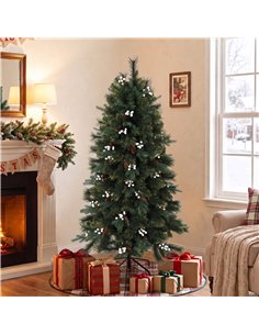 HOMCOM 5ft Artificial Christmas Tree, Fir Hinged Xmas Tree with 490 Branch Tips, Foldable Metal Stand, Easy Assembly, Green 2